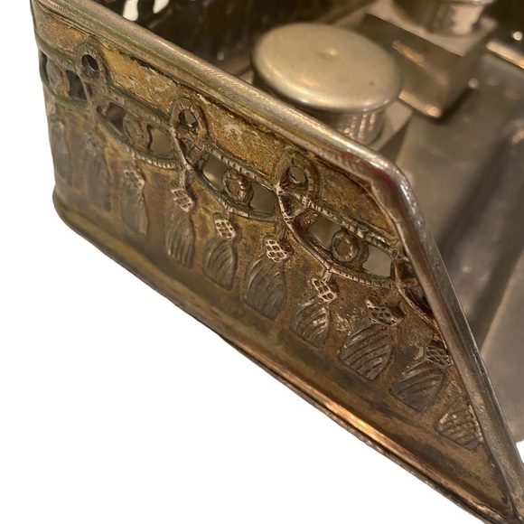 Art Deco Silver Plate Inkwell Desk Set - fun rare antique form for use or decor - Picture 12 of 15